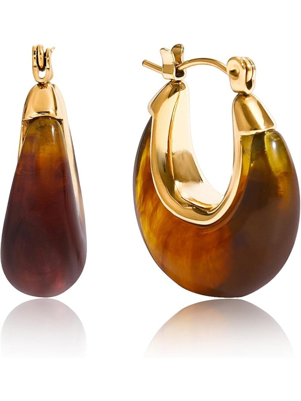 Women's Brown Amber Resin Hoop Tortoiseshell Chunky Dangle Vintage Earrings